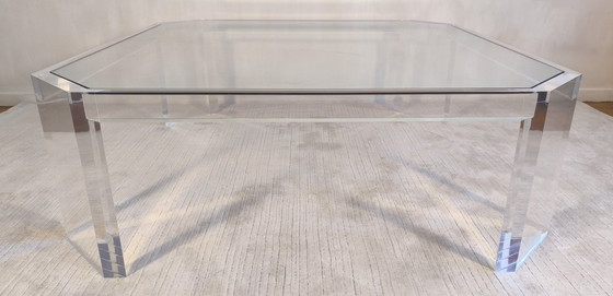 Image 1 of Wunderschöner großer quadratischer ATHENA-Couchtisch aus Acrylglas und Glas, entworfen von David Lange