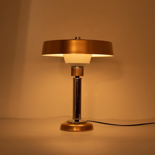 1x Golden and Chromed Art Deco Desk Lamp, Italy 1940s