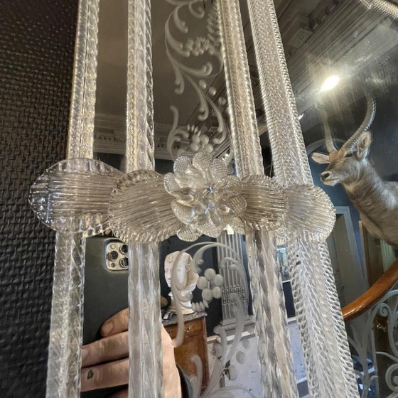 Espejo de principios del siglo XX con paneles de cristal de Murano grabados de Barovier & Toso – Wood, Glass (photo 6 of 12)