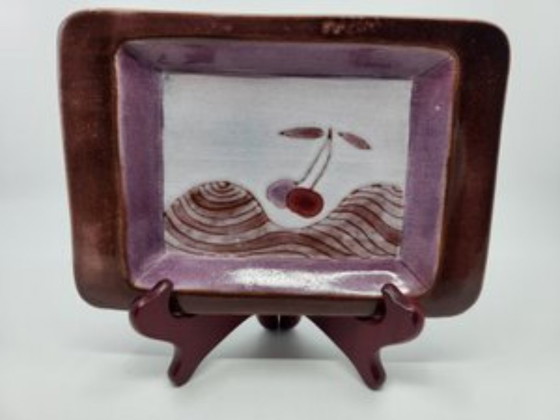 Image 1 of Cloutier Brothers trinket tray in glazed ceramic, Rose, France, 1950