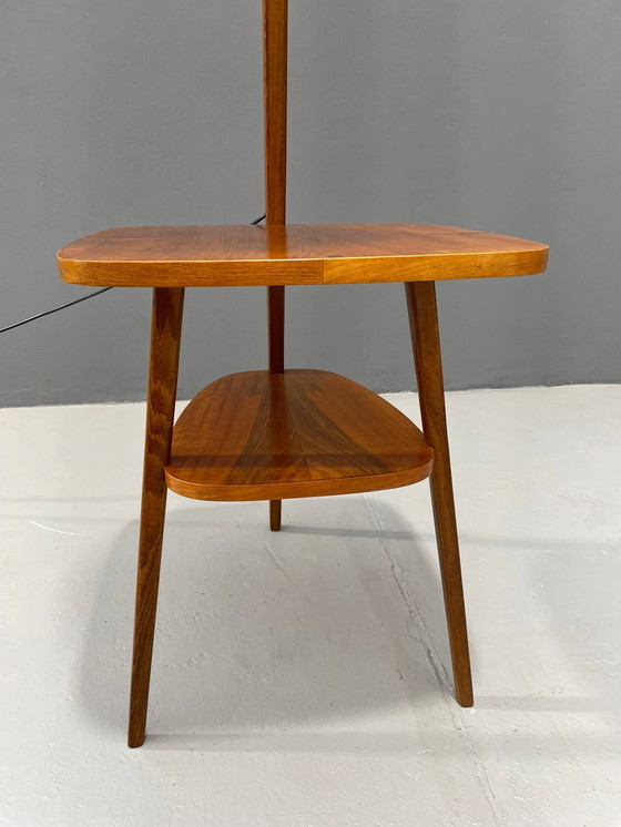 Image 1 of Art Deco Floor Lamp with Milk Glass and Side Table, 1950s – Czechoslovakia