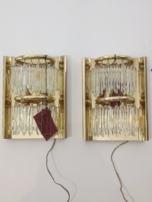 Par de apliques de cristal de Murano de Lumica, década de 1970. – wandlampen, Brass