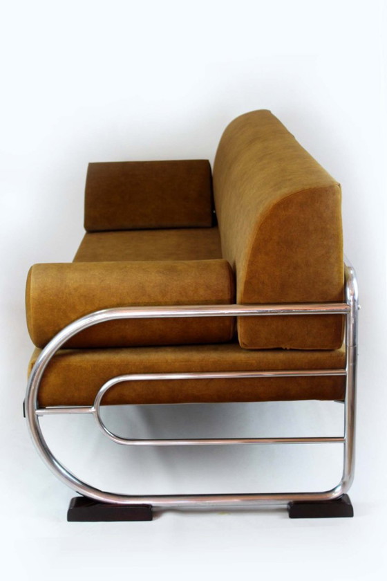 Image 1 of Restauriertes Bauhaus-Sofa aus verchromten Stahlrohren von Hynek Gottwald, 1930er Jahre