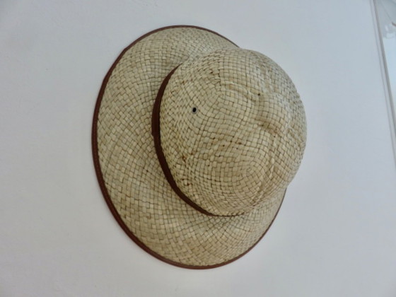 Image 1 of Hat, colonial helmet, wicker, wall decoration, 60s 70s
