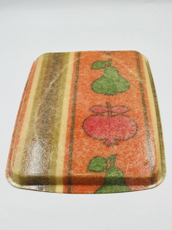 Image 1 of Vassoio vintage in plastica laminata con decorazione di frutta, stile scandinavo, anni '70