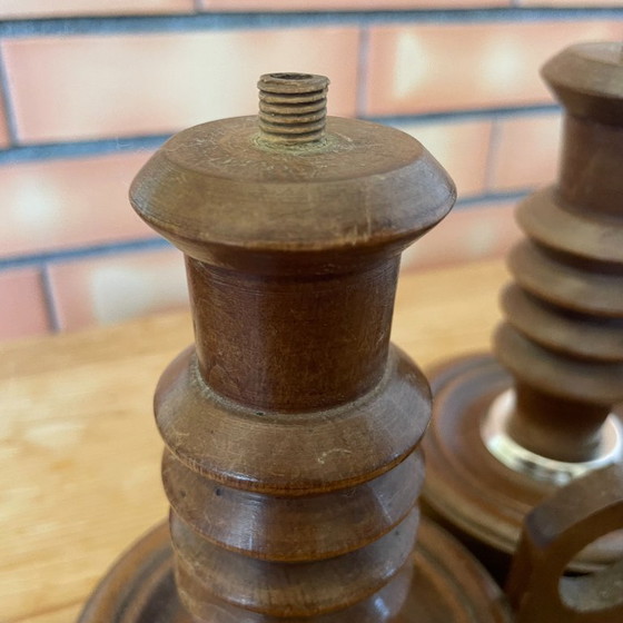 Pair of Rustic Vintage Wooden Table Lamps (photo 4 of 5)