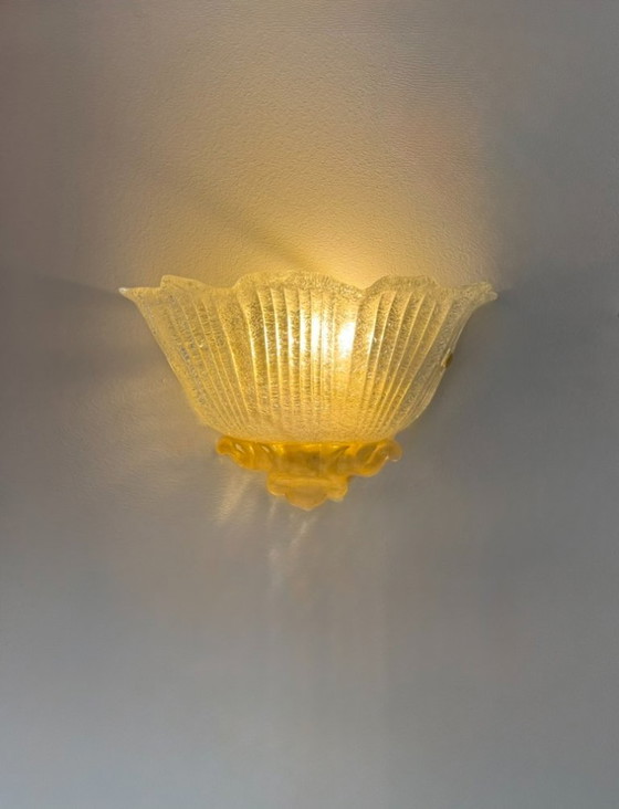 Een paar vintage, geperste wandlampen van Murano-glas, Italië 1980. – Murano Glass (photo 8 of 12)