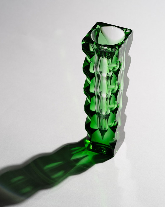 Image 1 of Exbor Oldřich Lipa (Lipský) Skulpturale smaragdgrüne Kunstglasvase Böhmen 60er Jahre