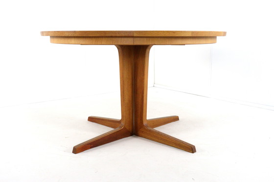 Image 1 of Bernhard Pedersen and Son round 2x extendable dining table Danish vintage