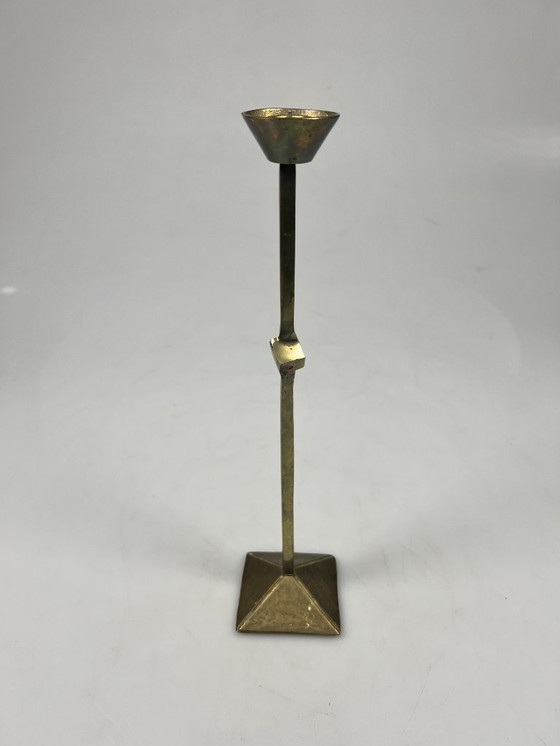 Image 1 of Vintage Zig Zag Candlesticks, Set of Two, Brass, Memphis Style, 1980s