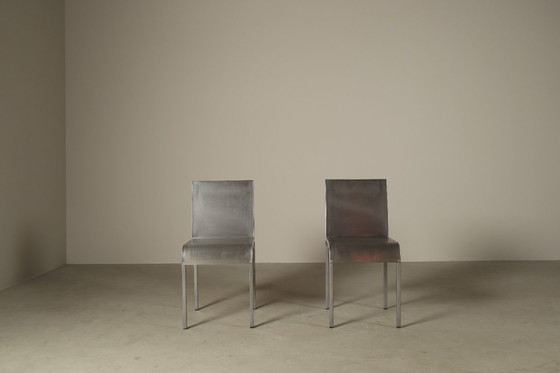 Image 1 of Set aus sechs postmodernen Esszimmerstühlen aus Edelstahl aus der Zeit um 1980-1990.