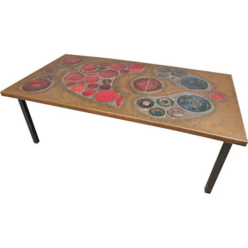 Mesa de centro vintage de latón y cerámica, 1968