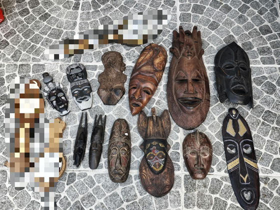 Maschera africana, Decorazioni murali, Legno, Marrone (foto 5 di 6)