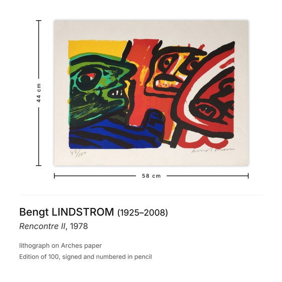 Bengt Lindstrom, signierte Lithografie Rencontre II 1978 – Lithographien & Drucke, Paper (photo 3 of 5)