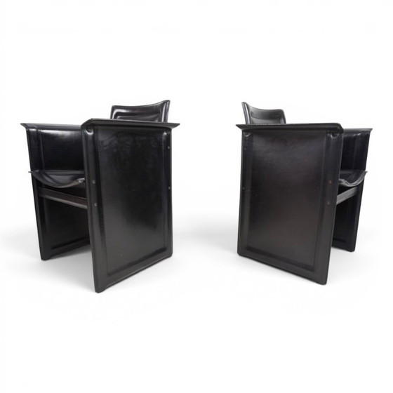 Image 1 of Ensemble de 2 fauteuils Arrben Solaria en cuir noir, par Tito Agnoli, 1970