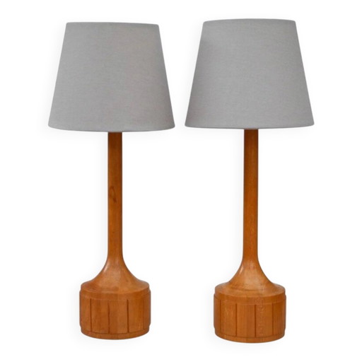 Scandinavian oak table lamps from Elpe, set of 2