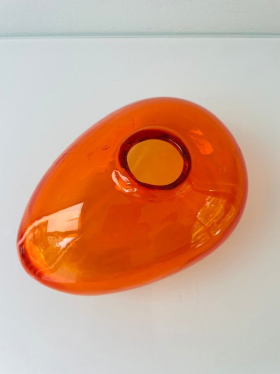 Image 1 of Mouth-blown orange glass vase, organic shape