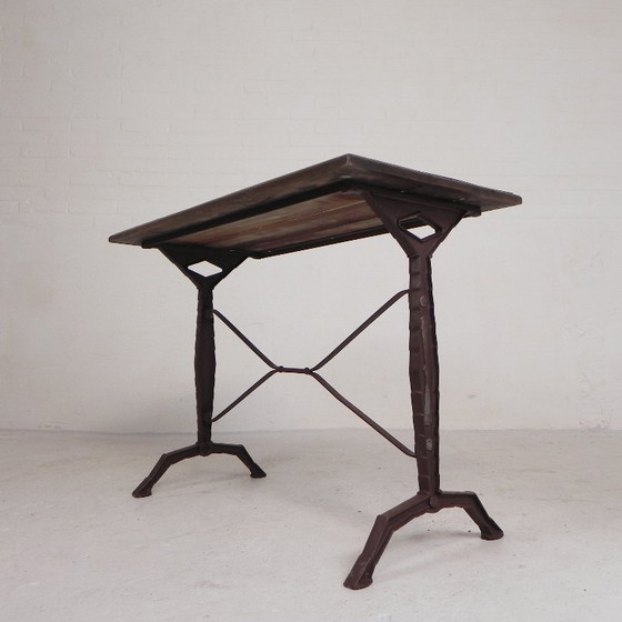 Image 1 of Bistro Table with Oak Top on Cast Iron Frame, 1930s