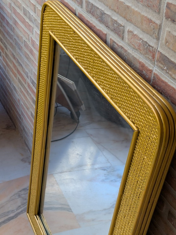 Specchio in vimini, Vetro, Rattan, Dorato (foto 4 di 11)