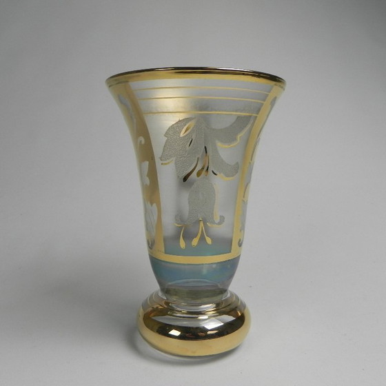 Image 1 of Glass vase with gilded decorations, Belgium, 1930s