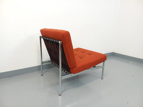 Image 1 of Fauteuil chauffeuse moderniste vintage en tissu et métal chromé des années 60 70