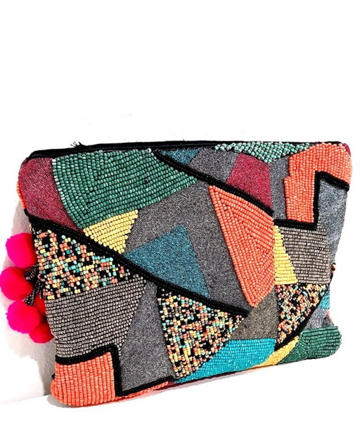 Handmade Beaded Clutch – Colorful Boho Purse with Tassels – Unique Evening BagJulklapp,Christmasgift