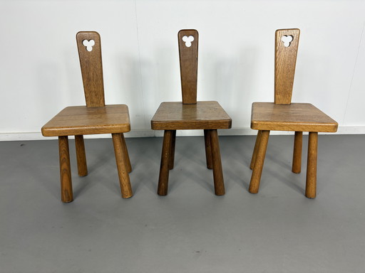 3 chaises miniatures Pierre Chapo style Mid-Century, en chêne massif, style brutaliste moderniste des années 1960