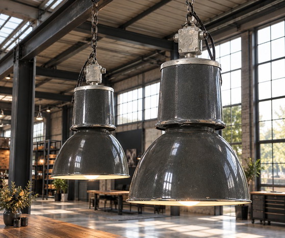2x vintage Elektrosvit 24401 Enamel lamp – Pendant lamps, Metal, Aluminium (photo 2 of 7)