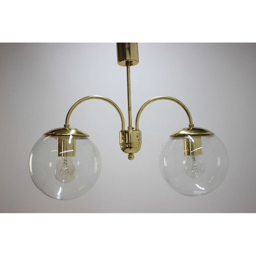 Lampada a sospensione vintage in ottone e vetro di Kamenický Šenov, Repubblica Ceca 1970