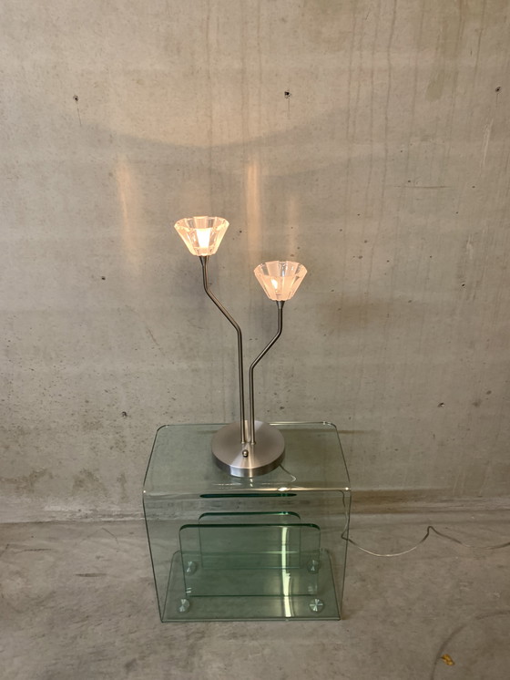 Image 1 of Hala rvs dubbel lamp met kristallen top.