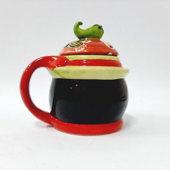 Image 1 of  Vintage Glazed and Lidded Pottery Mug Cup Ceramic, Hand painted - image 2 of 9 Vintage Glazed and Lidded Pottery Mug Cup Cerami