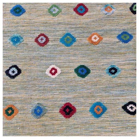 Handgeweven wollen vloerkleed | Groen vloerkleed met geometrisch reliëf (hoog en laag) | Eigentijds (photo 6 of 10)