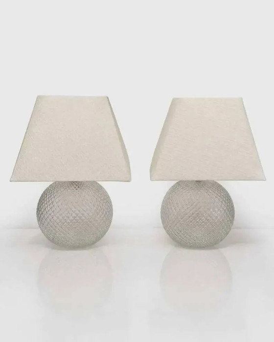 Set of 2 glass table lamps with diamond pattern. – Crystal, Art Deco (photo 4 of 4)