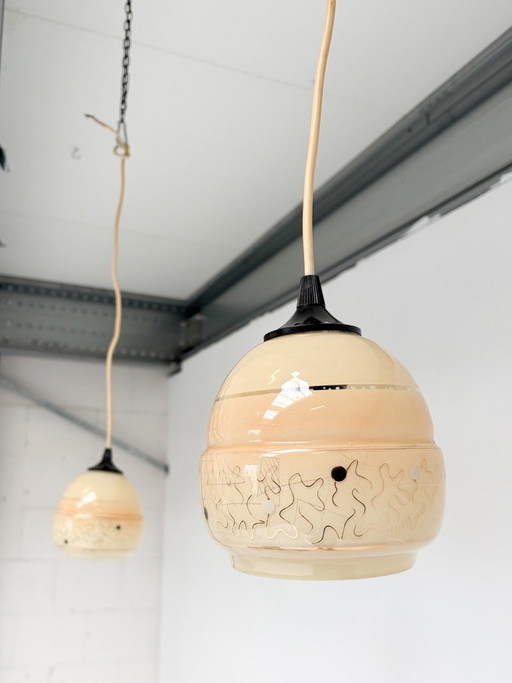 Set of decorative beige with gold vintage pendant lamps, 1060's