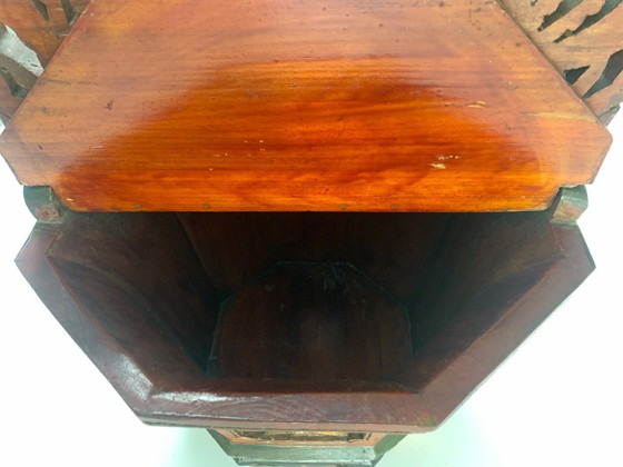 Image 1 of Antique 19th-C. Chinese Carved Wood Tea Caddy – Phoenix & Dragon Motifs 