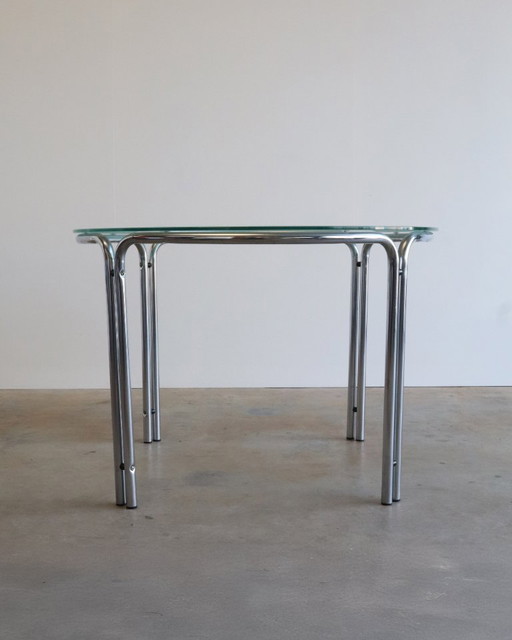 Vintage round tubular frame table frosted glass