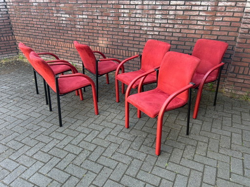 6x Leolux Cimaronne Dining Chairs Red