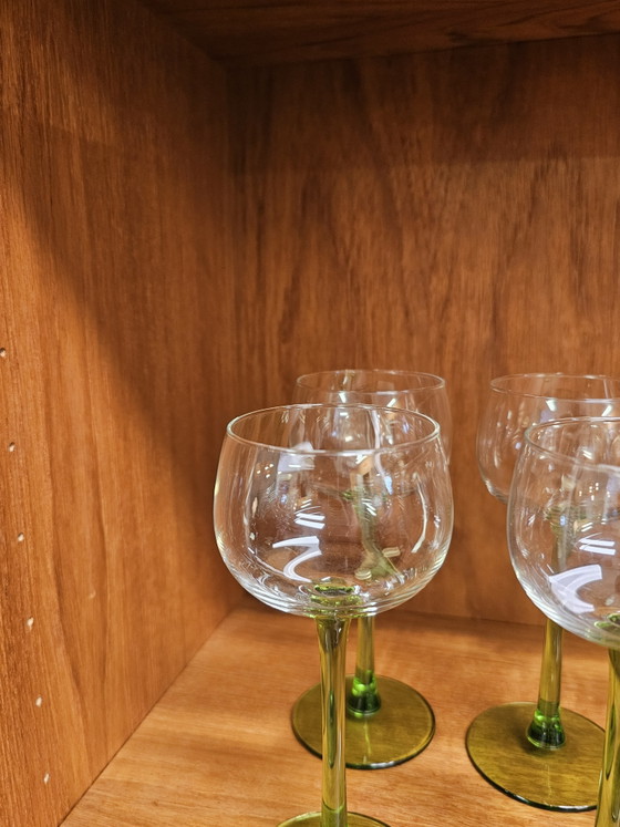 Set Van 6 Vintage Wijnglazen Groene Voet Glazen Groen – Glazen & Karaffen, Glass (photo 4 of 8)