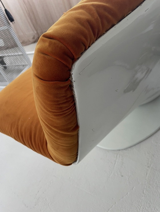 Image 1 of Space Age fiberglass sofa upholstered in orange velvet