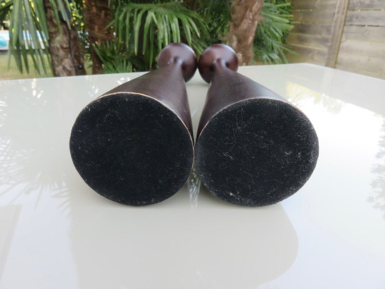 Image 1 of Paar grote Scandinavische houten kandelaars, vintage, jaren 70