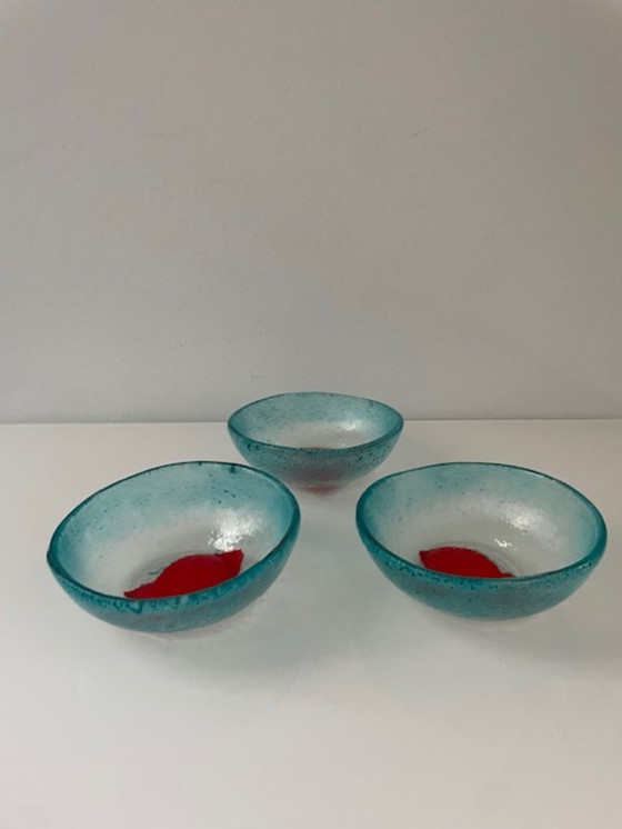 Image 1 of Set aus 3 handgefertigten Glasschalen mit Fischmotiv
