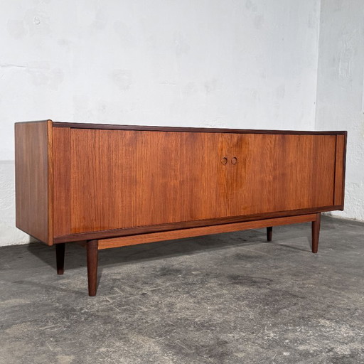 Dänisches Teakholz Tambour Sideboard, Svend Aage Larsen für Faarup Møbelfabrik, 1960er