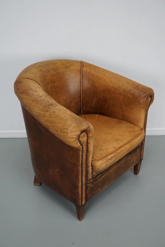 Image 1 of Vintage Nederlandse cognackleurige leren clubfauteuil