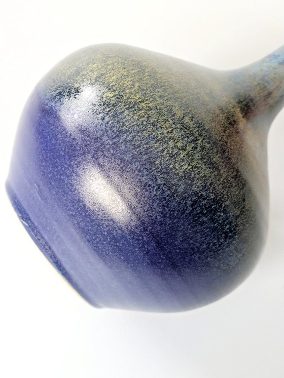 Image 1 of Vintage Seafoam Glaze Ceramic Vase, Balloon Form, Hare’s Fur Style, Midcentury Scandinavian Style