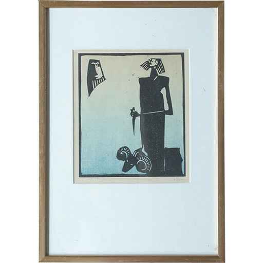 Carta murale d'epoca a tema biblico di Ake Holmlino, 1970