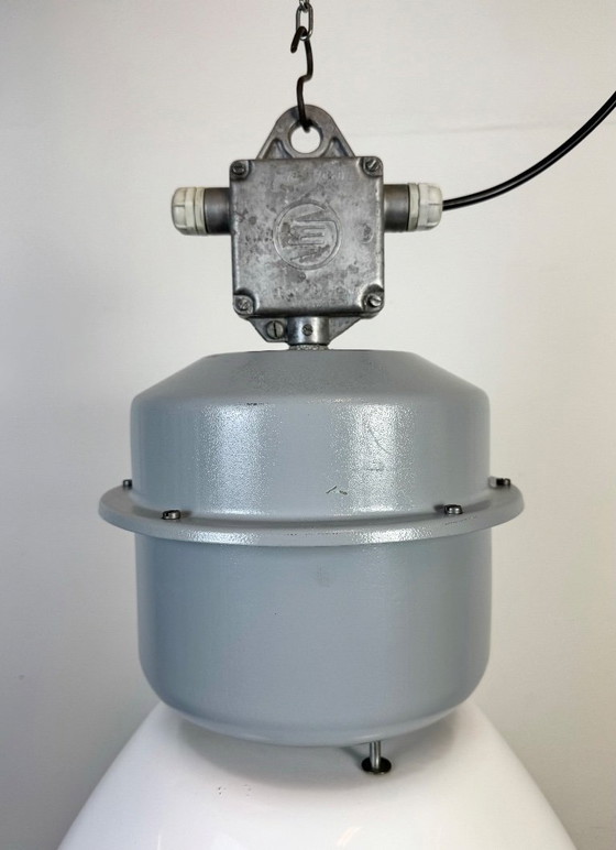 Image 1 of Große weiße Emaille-Industrielampe mit Klarglasabdeckung von Elektrosvit