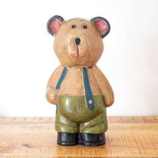 Estatua de oso de peluche de madera vintage, de la década de 1970.