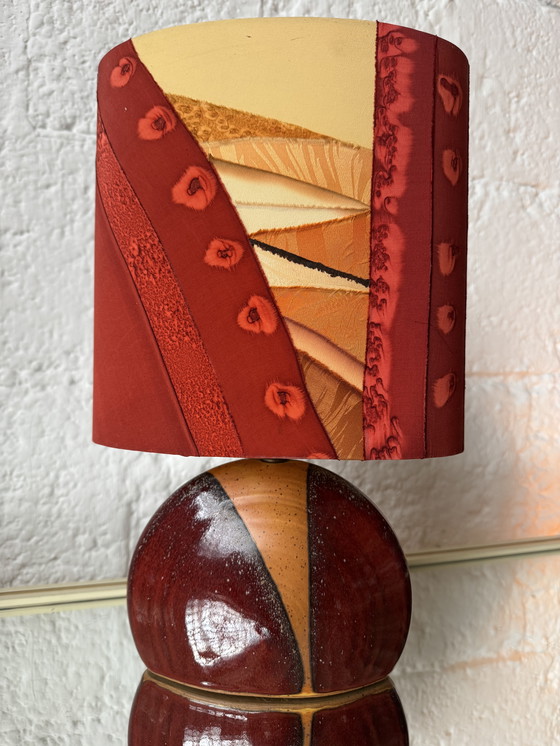 Image 1 of Handgemaakte lamp van keramiek en zijde uit de jaren 90