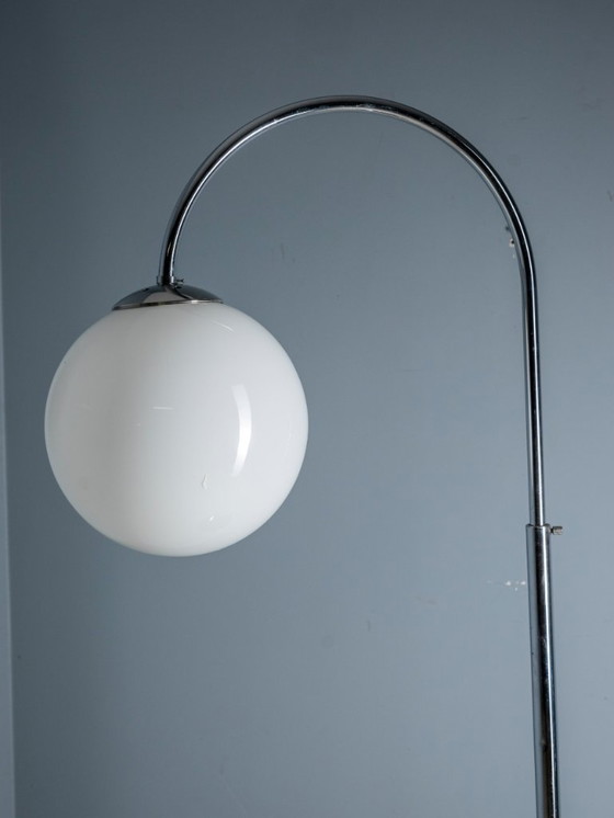 Image 1 of Functionalist Adjustable Chrome Floor Lamp, Czechoslovakia, 1930s