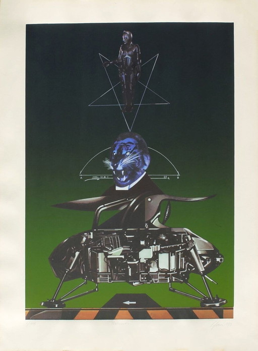 Sérigraphie sur papier Metropolis de Sergio Sarri, 1981